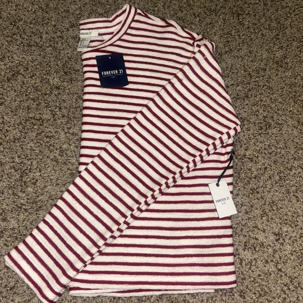 Forever 21 Red and White Striped Long Sleeve Top
